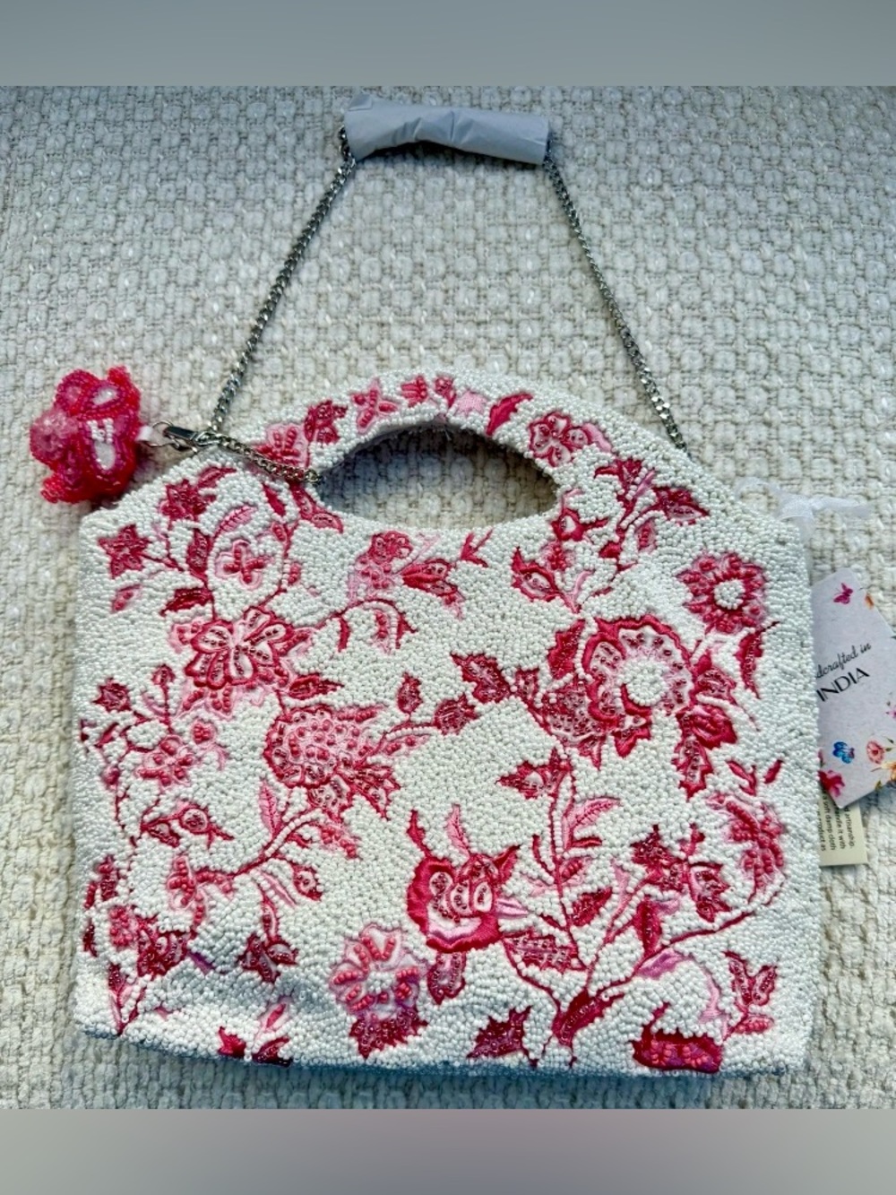 Floral Cherry Blossom Beaded crossbody Bag Handcrafted in India Top Handle NWT